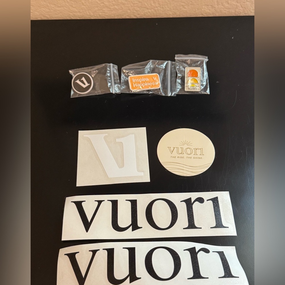 Vuori:  3 Metal Pins, Stickers and Car Decal. New!